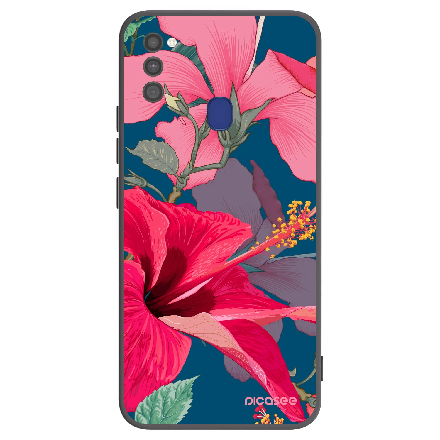 Picasee fekete szilikon tok az alábbi mobiltelefonokra Samsung Galaxy M21 M215F - Hibiscus