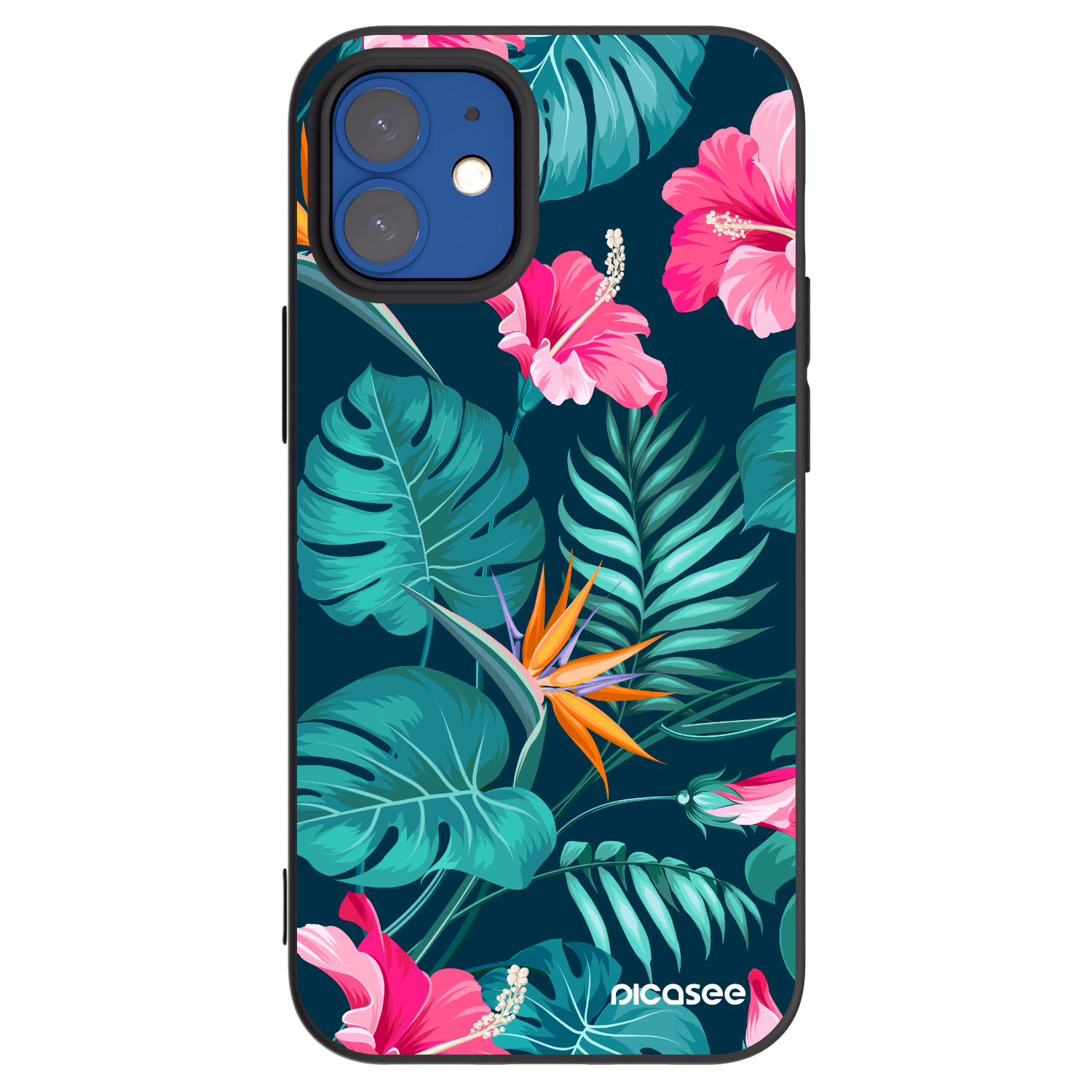 Picasee fekete szilikon tok az alábbi mobiltelefonokra Apple iPhone 12 mini - Pink Monstera