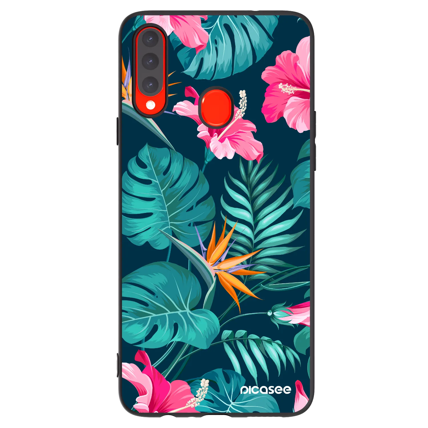 Picasee fekete szilikon tok az alábbi mobiltelefonokra Samsung Galaxy A20s - Pink Monstera