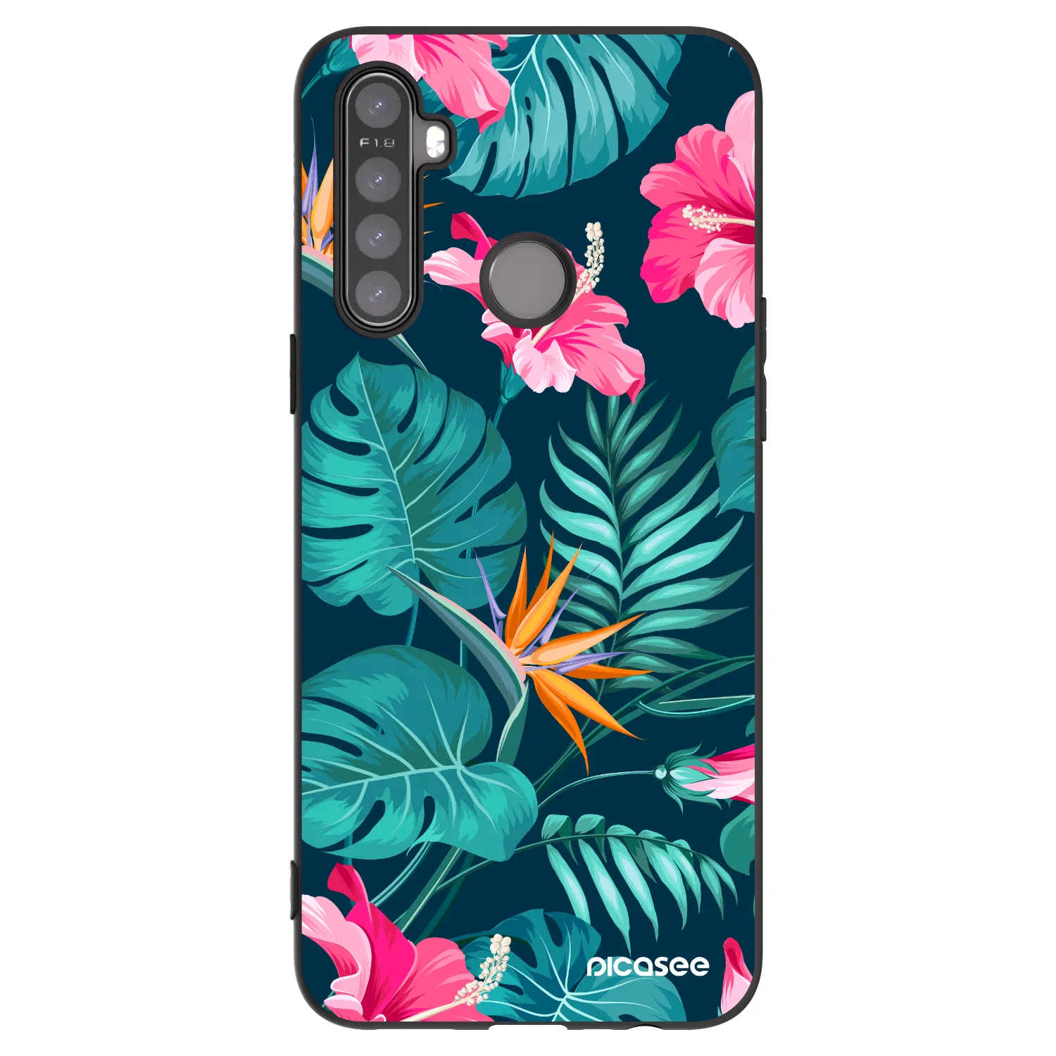 Picasee fekete szilikon tok az alábbi mobiltelefonokra Realme 5 - Pink Monstera