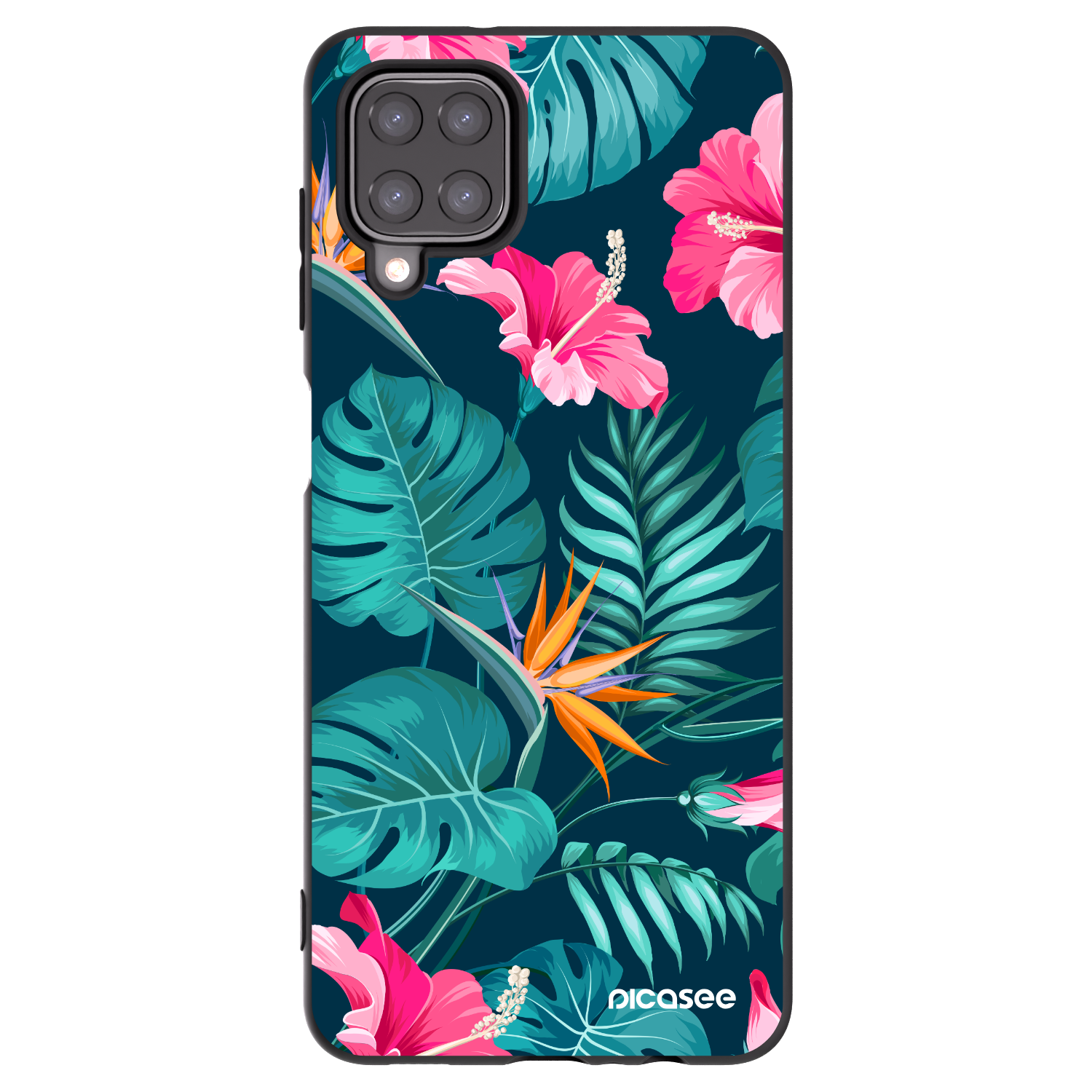 Picasee fekete szilikon tok az alábbi mobiltelefonokra Samsung Galaxy A12 A125F - Pink Monstera