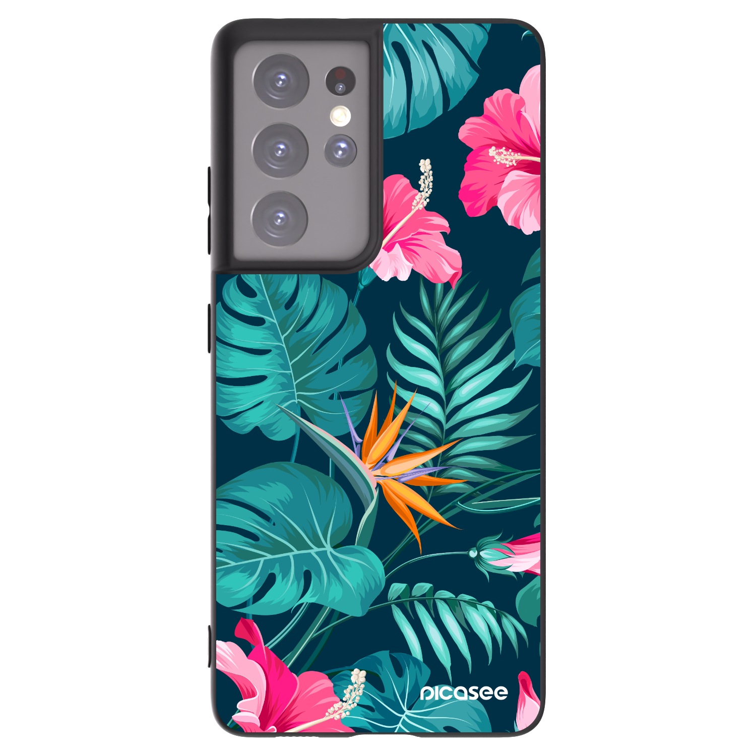 Picasee fekete szilikon tok az alábbi mobiltelefonokra Samsung Galaxy S21 Ultra 5G G998B - Pink Monstera
