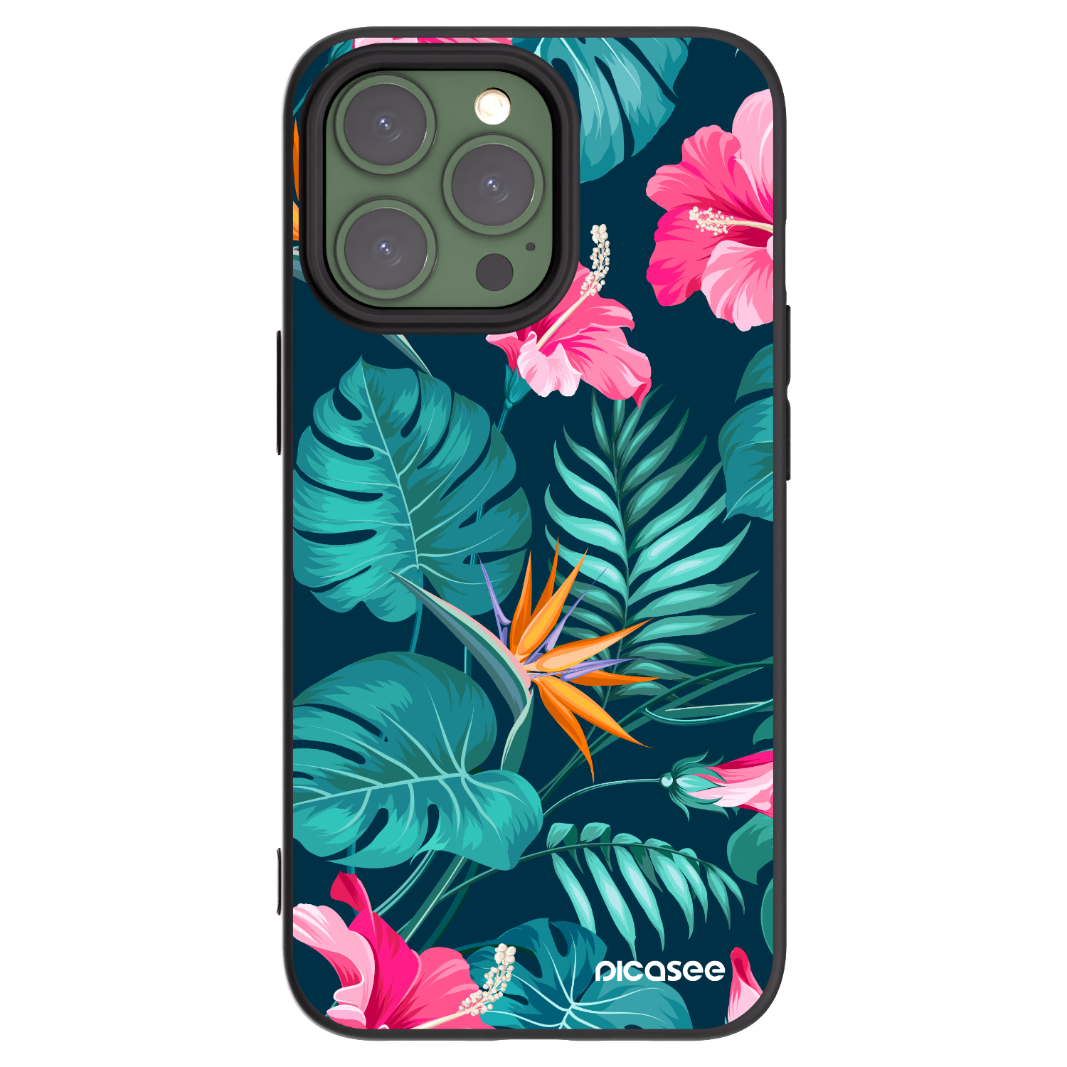Picasee fekete szilikon tok az alábbi mobiltelefonokra Apple iPhone 13 Pro - Pink Monstera