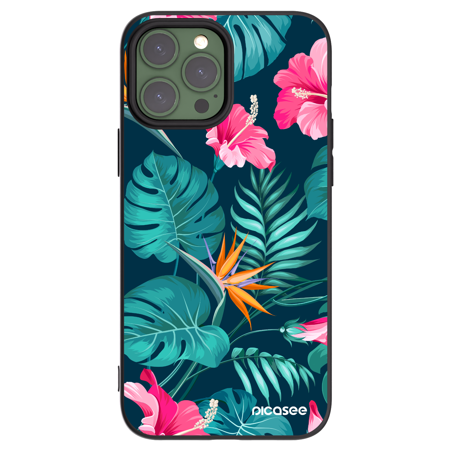Picasee fekete szilikon tok az alábbi mobiltelefonokra Apple iPhone 13 Pro Max - Pink Monstera
