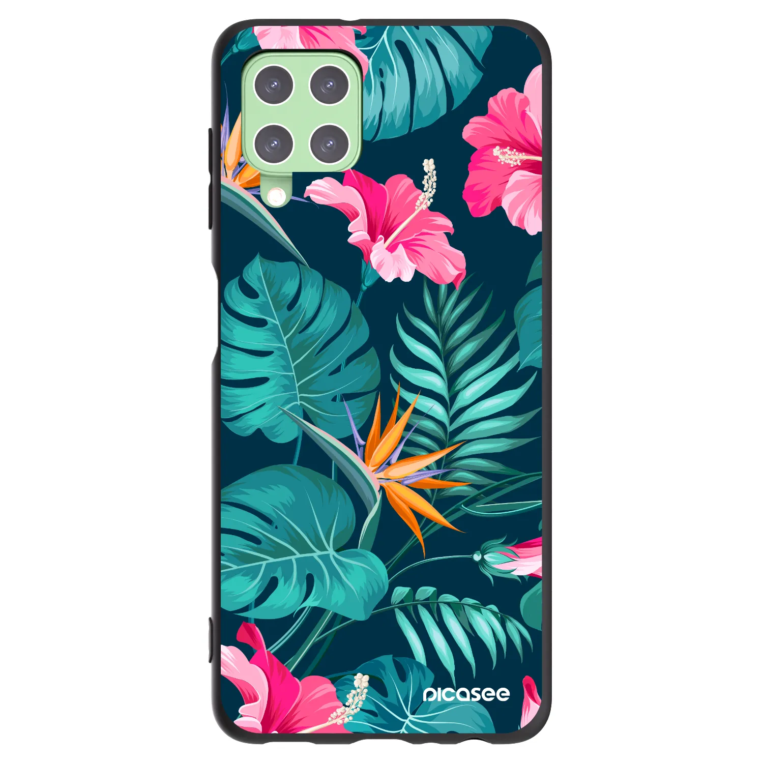 Picasee fekete szilikon tok az alábbi mobiltelefonokra Samsung Galaxy A22 A225F 4G - Pink Monstera