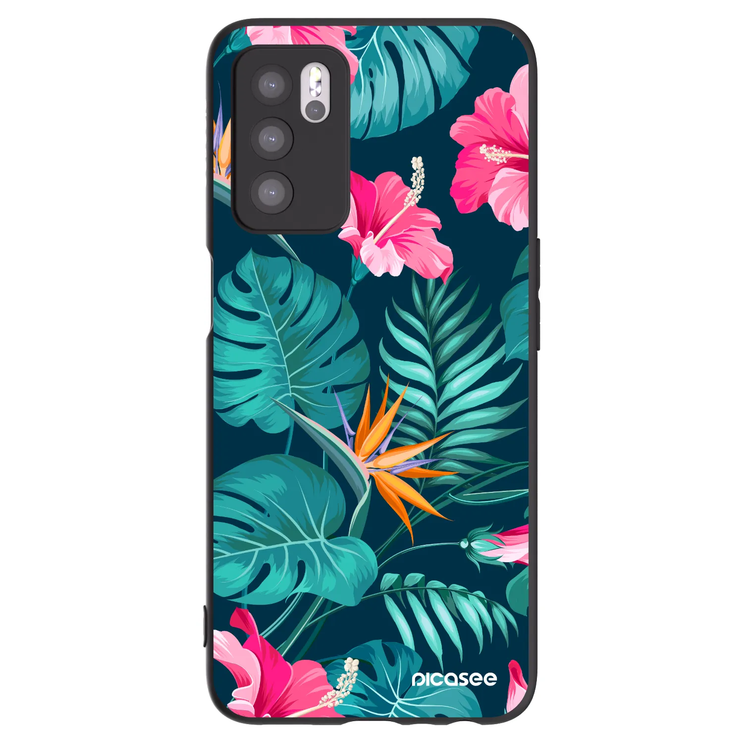 Picasee fekete szilikon tok az alábbi mobiltelefonokra OPPO A16s - Pink Monstera
