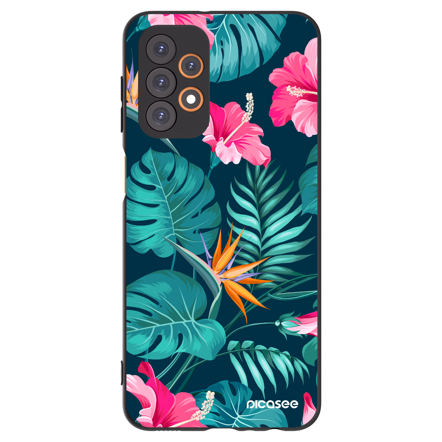 Picasee fekete szilikon tok az alábbi mobiltelefonokra Samsung Galaxy A23 A235F 4G - Pink Monstera
