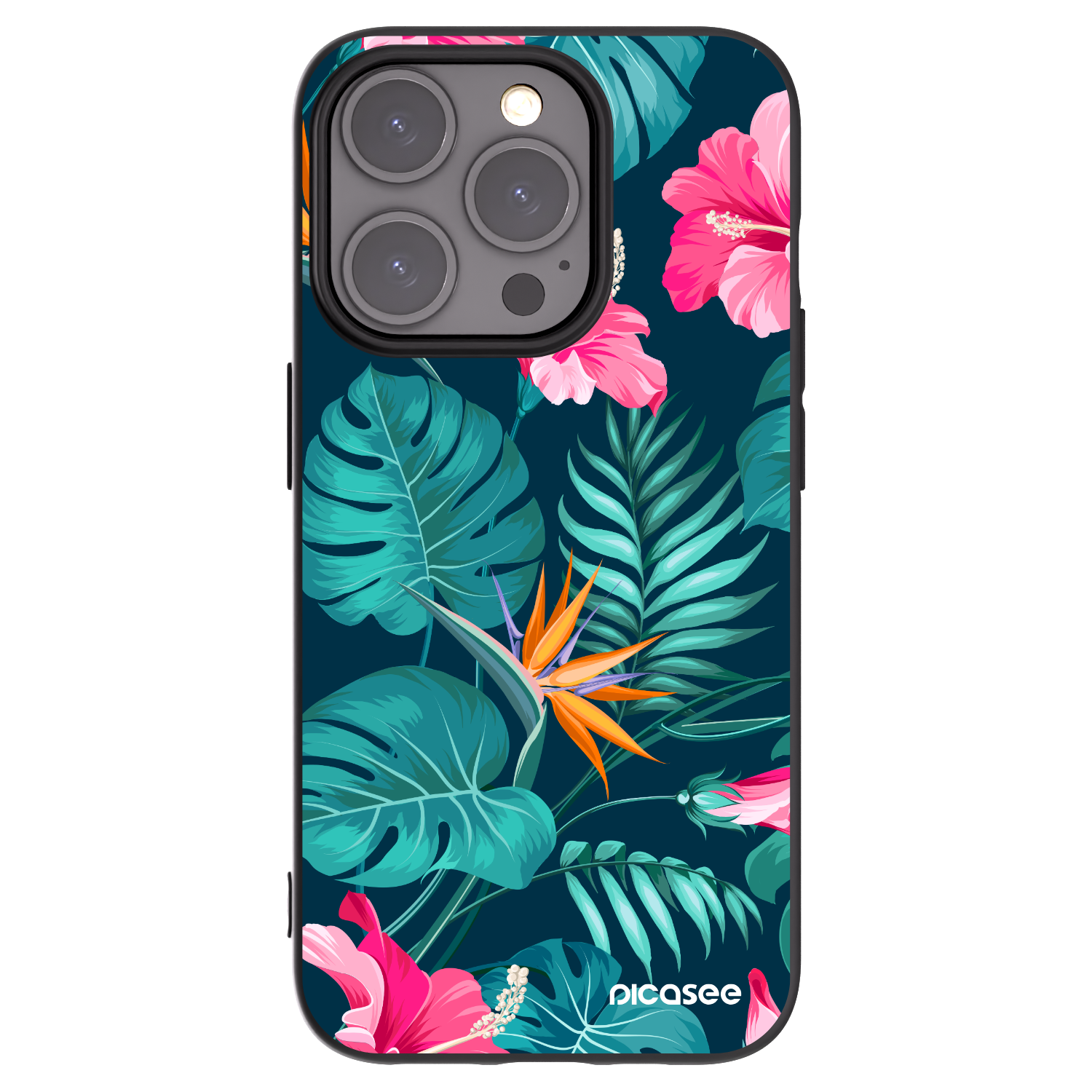 Picasee fekete szilikon tok az alábbi mobiltelefonokra Apple iPhone 15 Pro - Pink Monstera