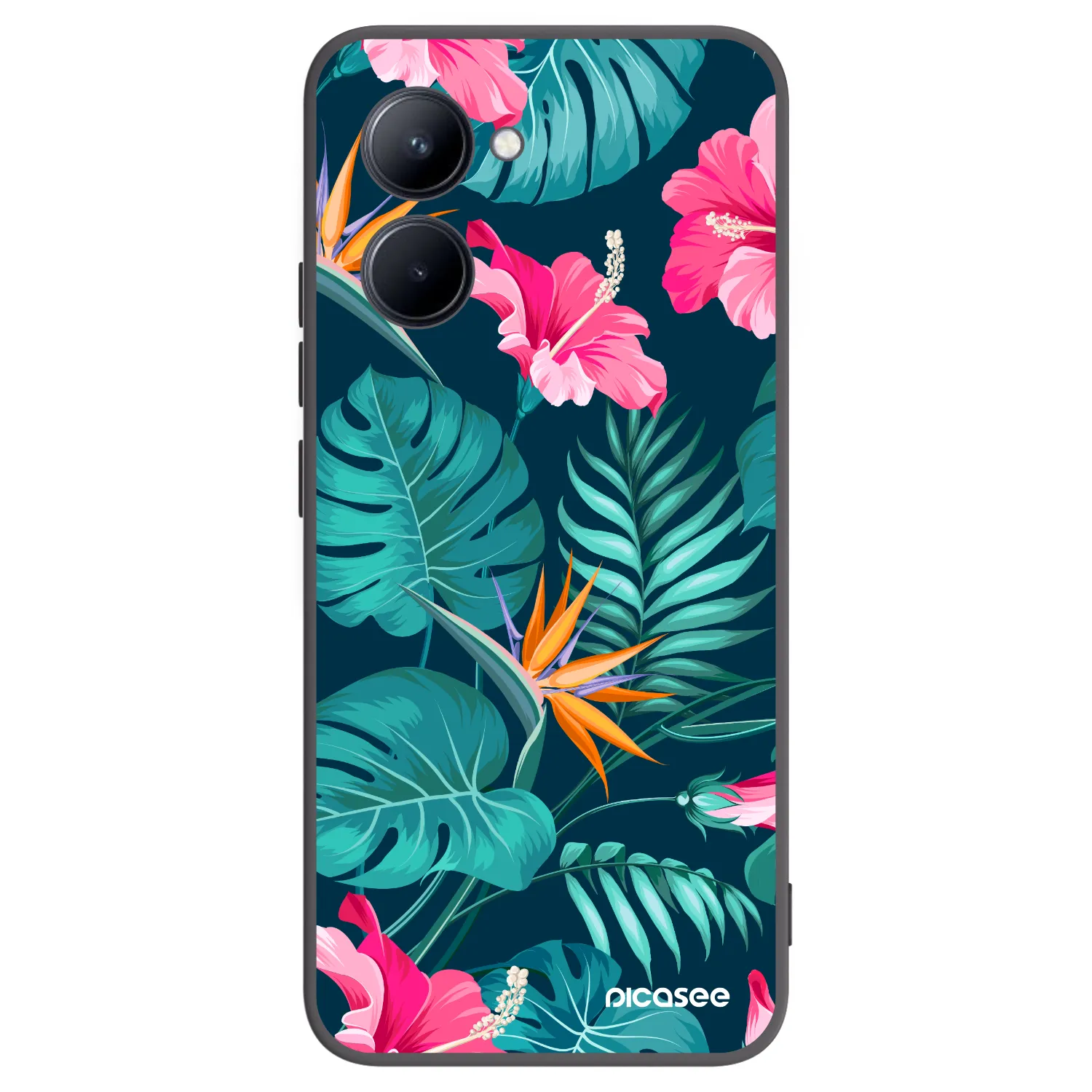 Picasee fekete szilikon tok az alábbi mobiltelefonokra Realme C33 (2023) - Pink Monstera