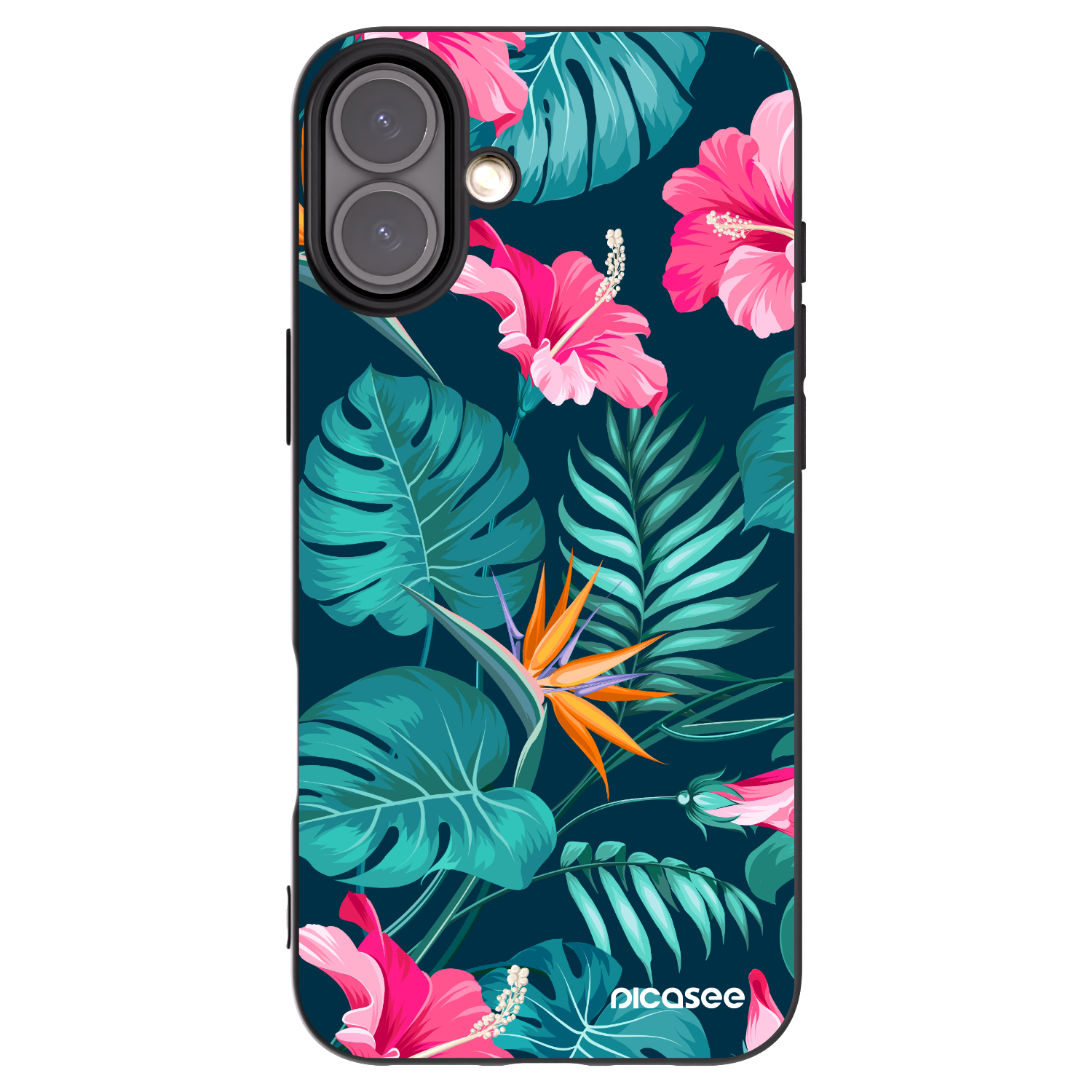 Picasee fekete szilikon tok az alábbi mobiltelefonokra Apple iPhone 16 Plus - Pink Monstera