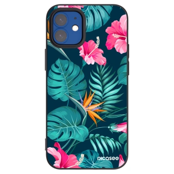 Picasee fekete szilikon tok az alábbi mobiltelefonokra Apple iPhone 12 mini - Pink Monstera