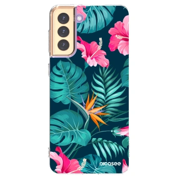 Picasee átlátszó szilikon tok az alábbi mobiltelefonokra Samsung Galaxy S21+ 5G G996F - Pink Monstera