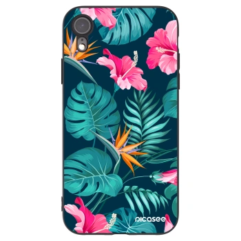 Picasee fekete szilikon tok az alábbi mobiltelefonokra Apple iPhone XR - Pink Monstera