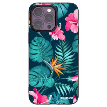 Picasee fekete szilikon tok az alábbi mobiltelefonokra Apple iPhone 14 Pro Max - Pink Monstera