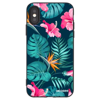 Picasee fekete szilikon tok az alábbi mobiltelefonokra Apple iPhone X/XS - Pink Monstera