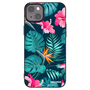 Picasee fekete szilikon tok az alábbi mobiltelefonokra Apple iPhone 15 Plus - Pink Monstera