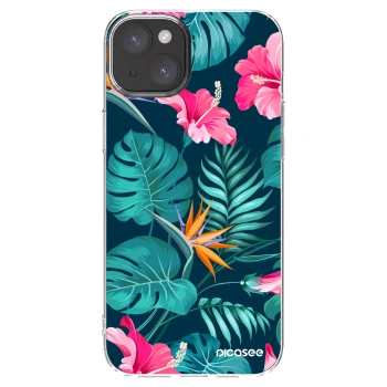 Picasee átlátszó szilikon tok az alábbi mobiltelefonokra Apple iPhone 15 Plus - Pink Monstera