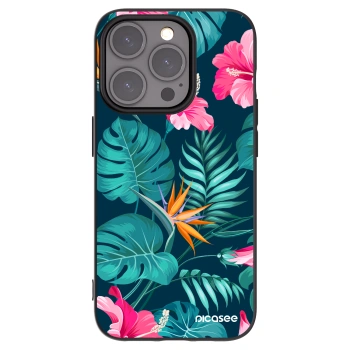 Picasee fekete szilikon tok az alábbi mobiltelefonokra Apple iPhone 15 Pro - Pink Monstera
