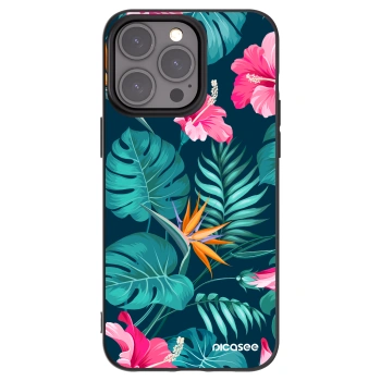 Picasee fekete szilikon tok az alábbi mobiltelefonokra Apple iPhone 15 Pro Max - Pink Monstera