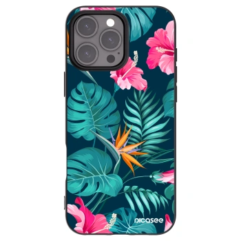 Picasee fekete szilikon tok az alábbi mobiltelefonokra Apple iPhone 16 Pro Max - Pink Monstera