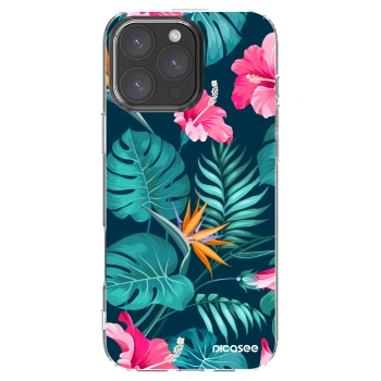 Picasee átlátszó szilikon tok az alábbi mobiltelefonokra Apple iPhone 16 Pro Max - Pink Monstera