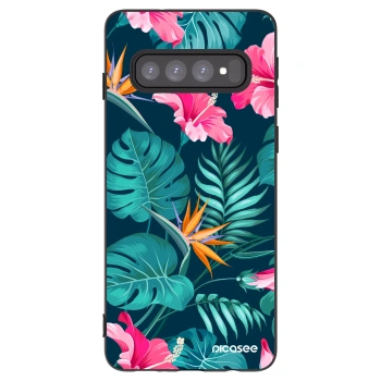 Picasee fekete szilikon tok az alábbi mobiltelefonokra Samsung Galaxy S10 G973 - Pink Monstera