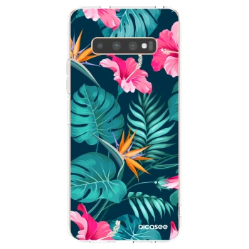Picasee átlátszó szilikon tok az alábbi mobiltelefonokra Samsung Galaxy S10 Plus G975 - Pink Monstera