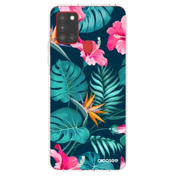 Picasee átlátszó szilikon tok az alábbi mobiltelefonokra Samsung Galaxy A21s - Pink Monstera