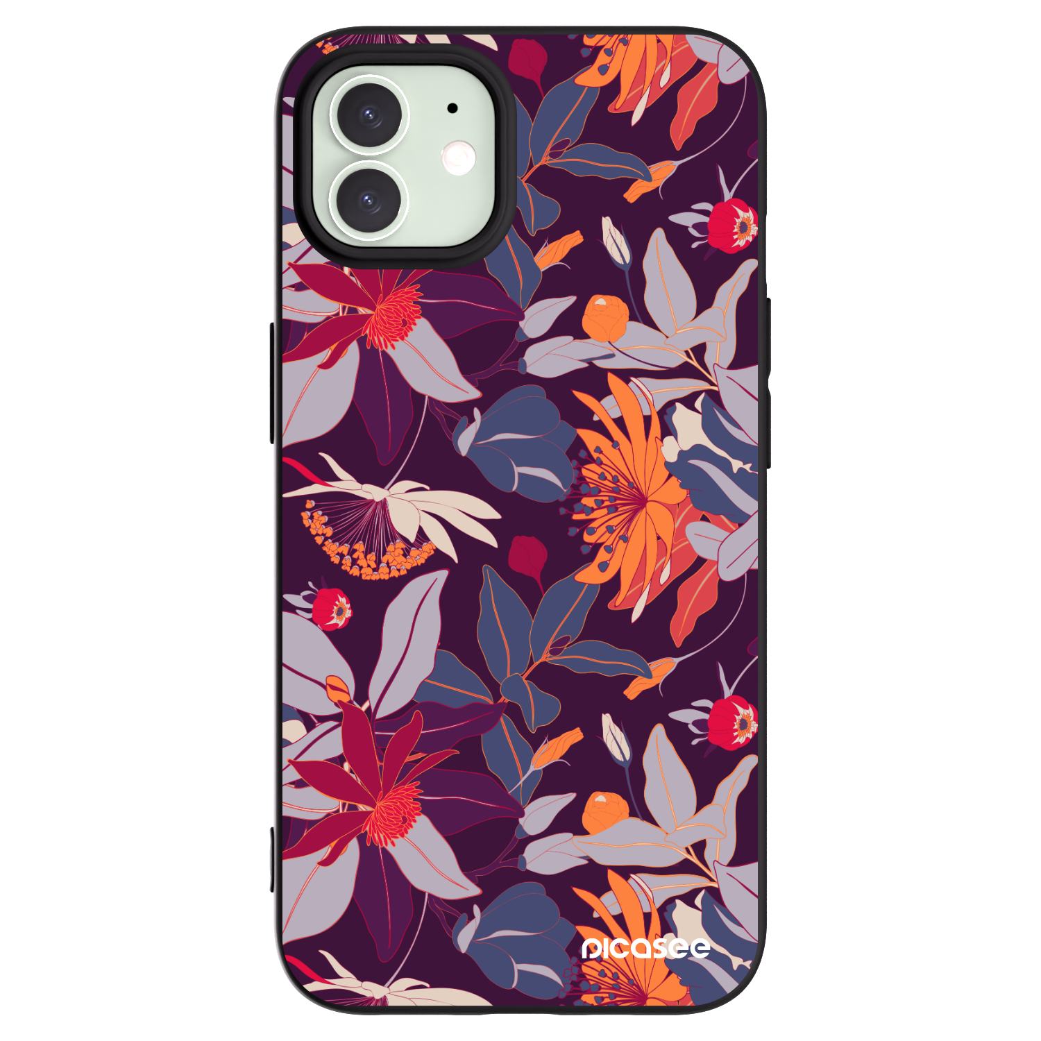 Picasee fekete szilikon tok az alábbi mobiltelefonokra Apple iPhone 12 Pro - Purple Leaf