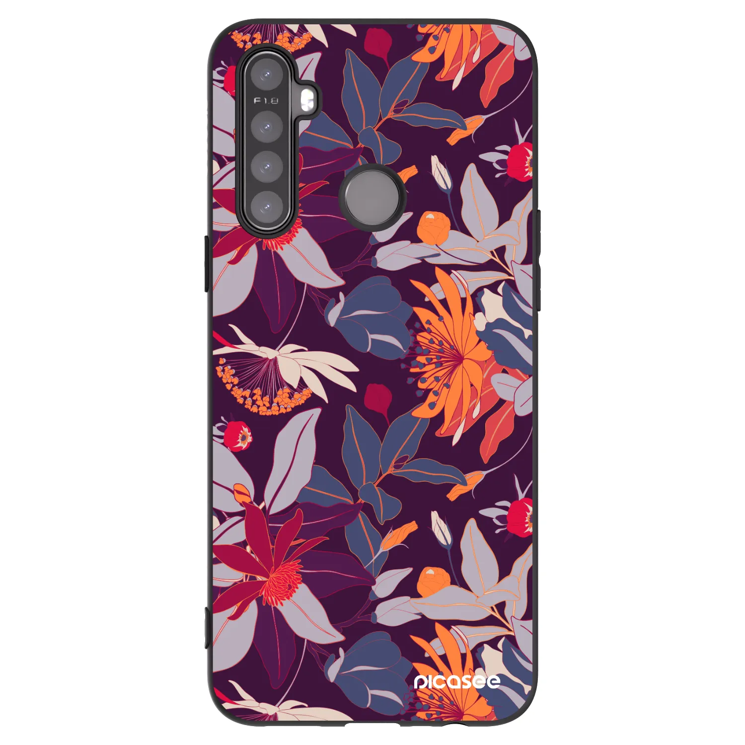 Picasee fekete szilikon tok az alábbi mobiltelefonokra Realme 6i - Purple Leaf