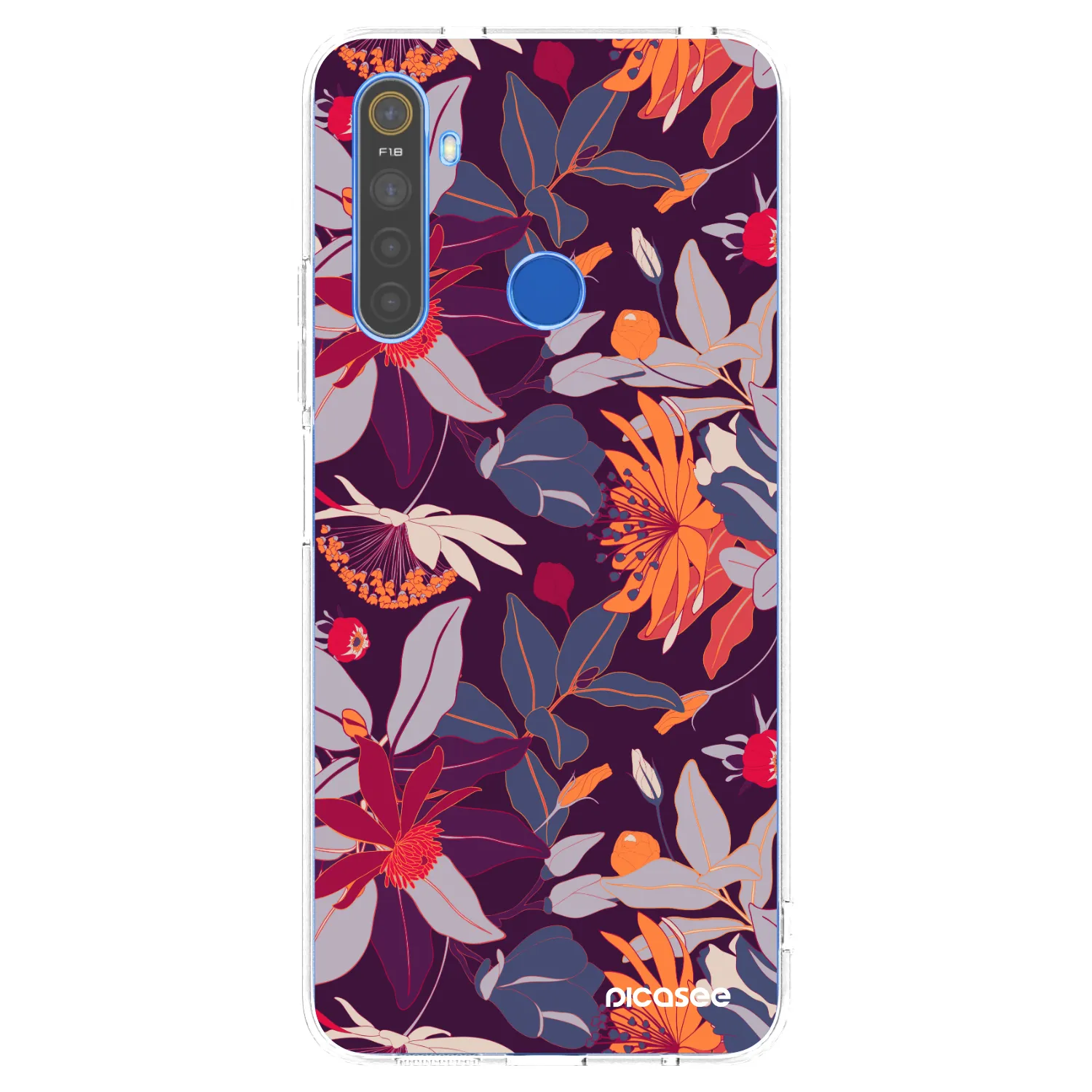 Picasee átlátszó szilikon tok az alábbi mobiltelefonokra Realme 5 - Purple Leaf