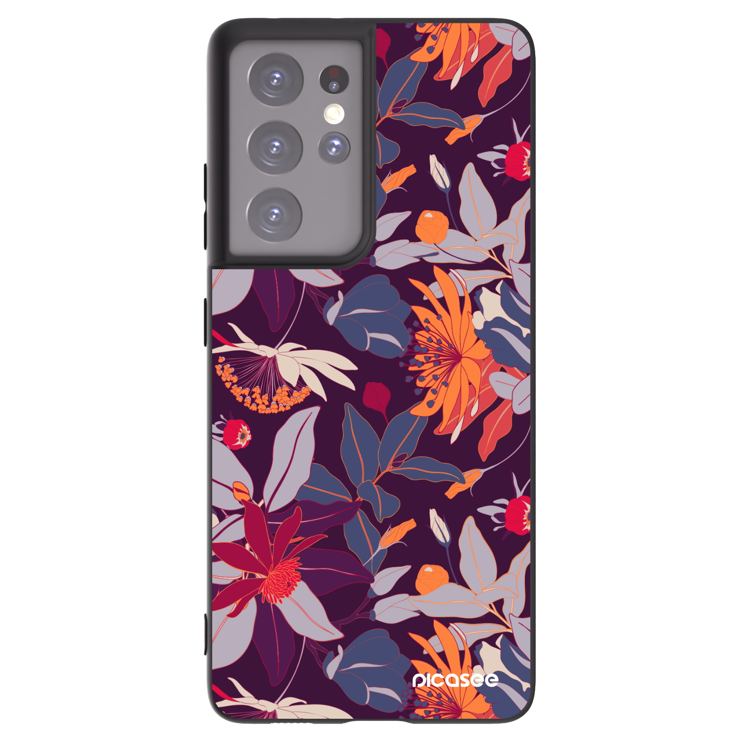 Picasee fekete szilikon tok az alábbi mobiltelefonokra Samsung Galaxy S21 Ultra 5G G998B - Purple Leaf
