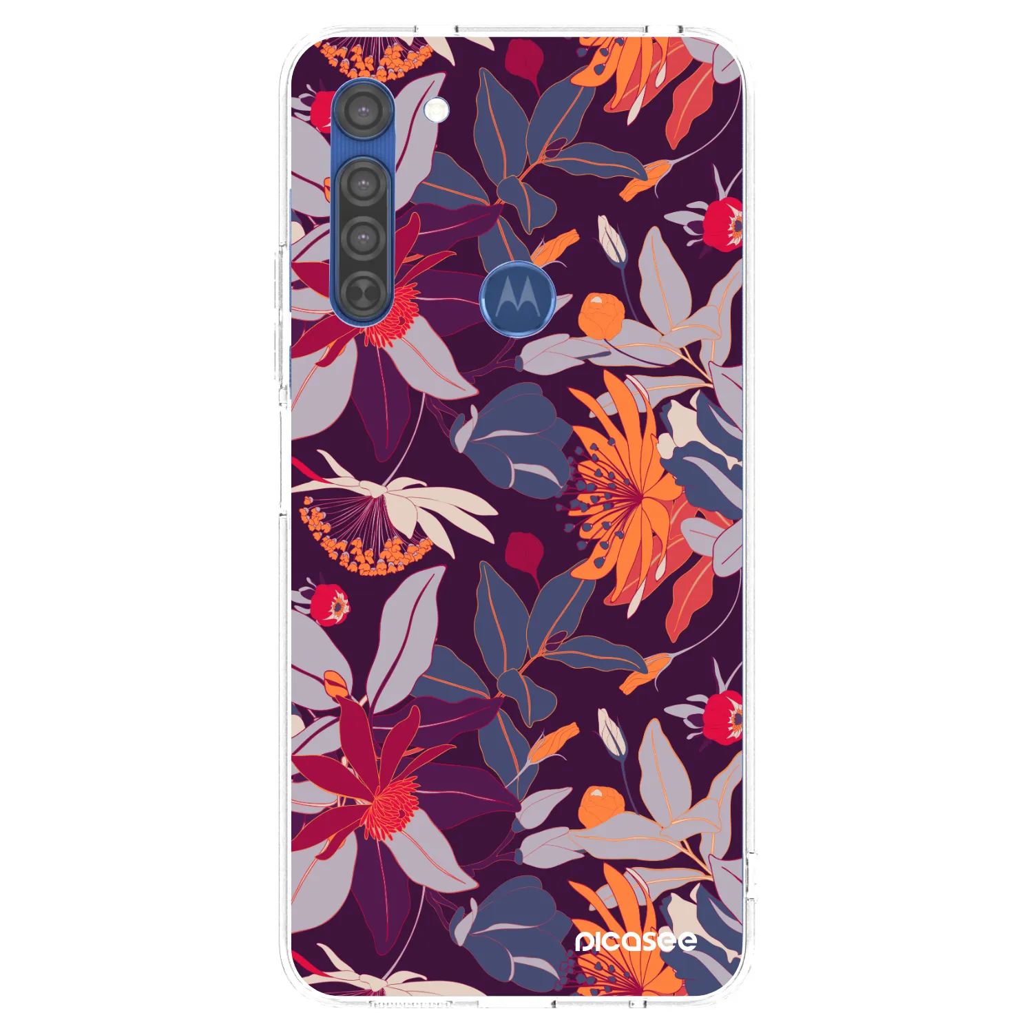 Picasee átlátszó szilikon tok az alábbi mobiltelefonokra Motorola Moto G8 - Purple Leaf