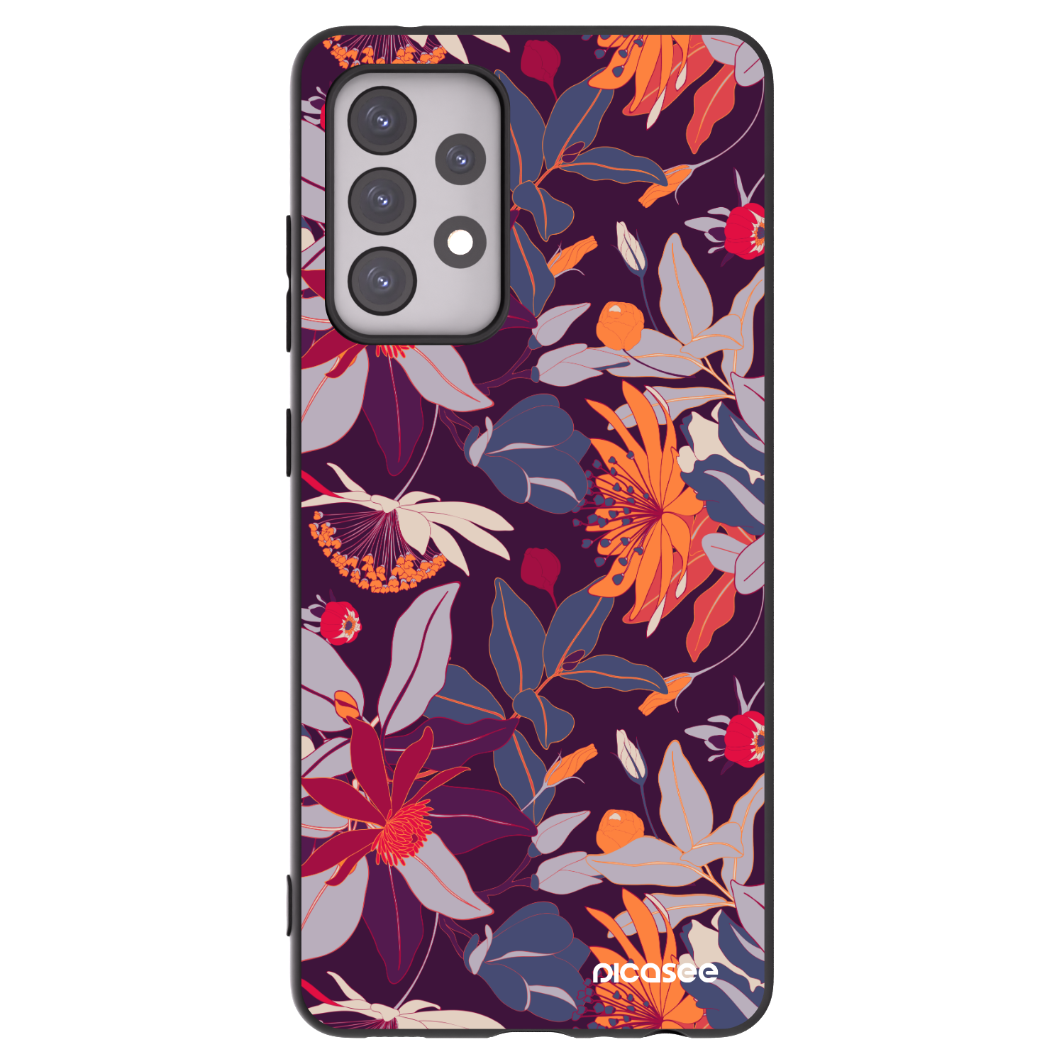 Picasee fekete szilikon tok az alábbi mobiltelefonokra Samsung Galaxy A52 5G A525F - Purple Leaf
