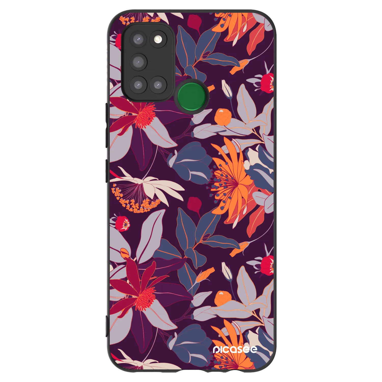 Picasee fekete szilikon tok az alábbi mobiltelefonokra Realme 7i - Purple Leaf