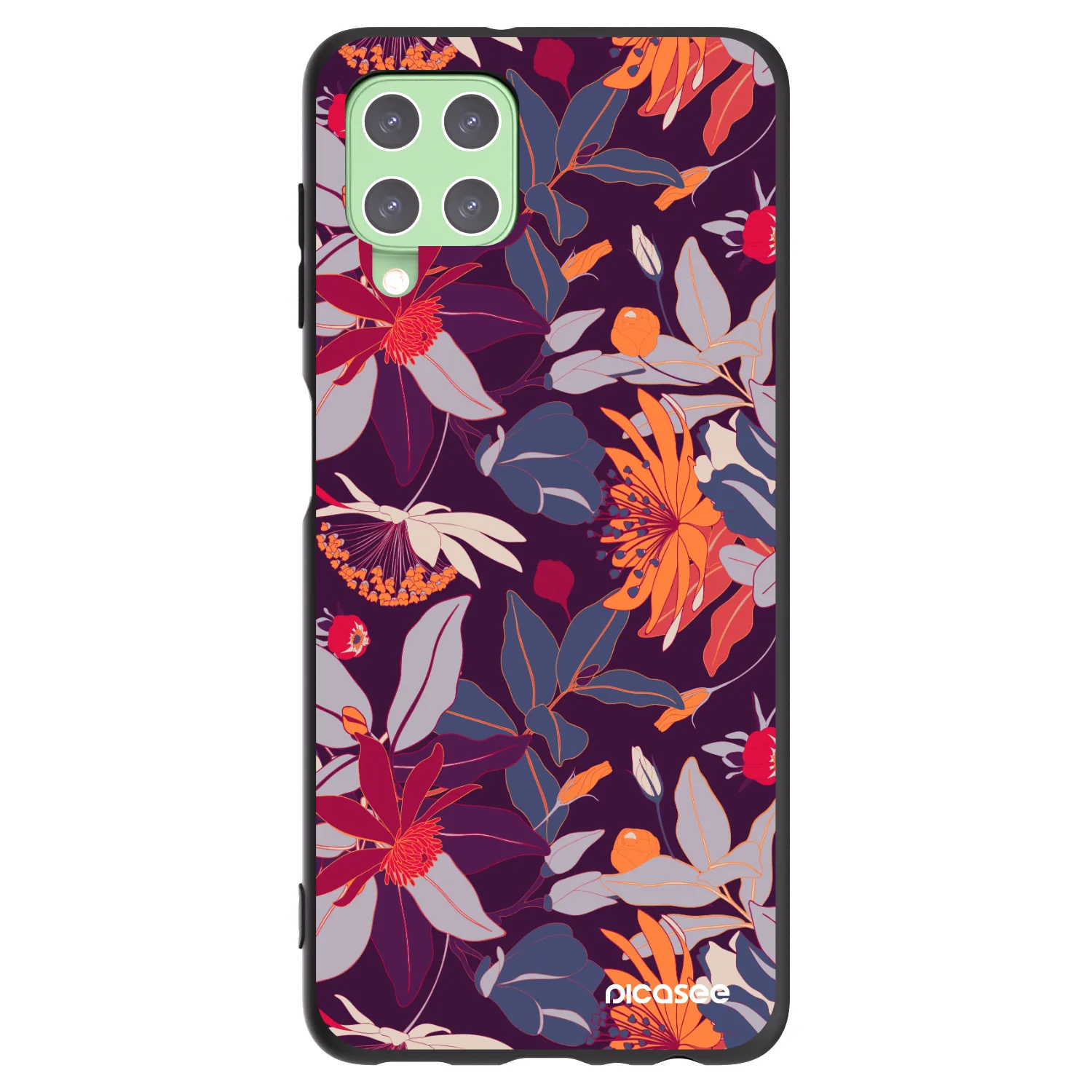 Picasee fekete szilikon tok az alábbi mobiltelefonokra Samsung Galaxy A22 A225F 4G - Purple Leaf