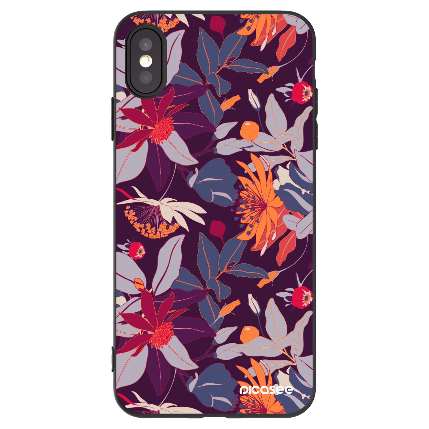 Picasee fekete szilikon tok az alábbi mobiltelefonokra Apple iPhone XS Max - Purple Leaf