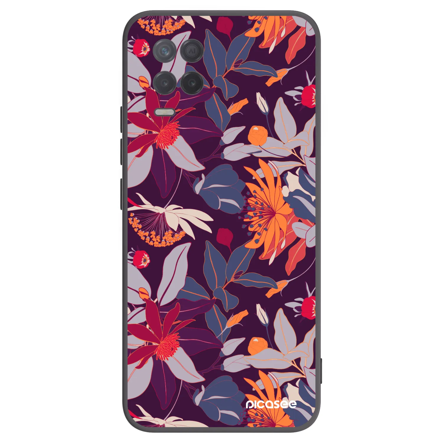 Picasee fekete szilikon tok az alábbi mobiltelefonokra Realme 8 5G - Purple Leaf