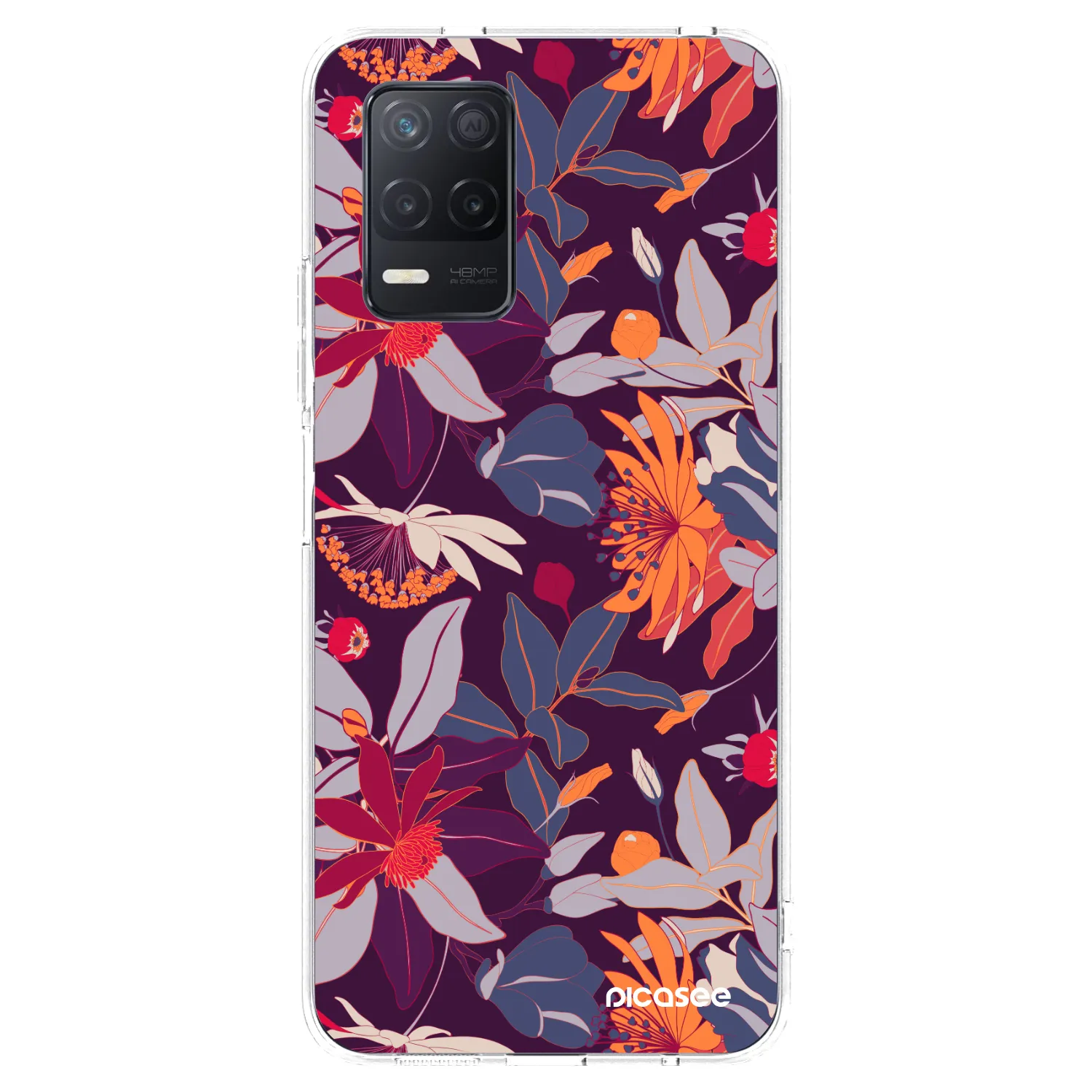 Picasee átlátszó szilikon tok az alábbi mobiltelefonokra Realme 8 5G - Purple Leaf