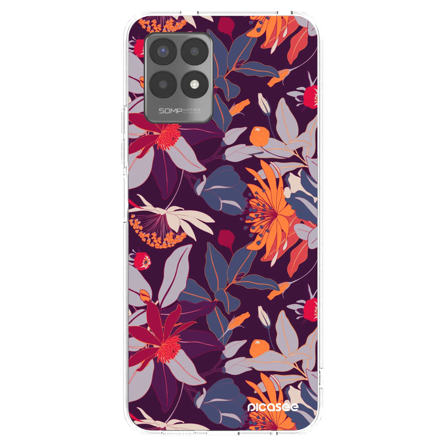 Picasee átlátszó szilikon tok az alábbi mobiltelefonokra Realme 8i - Purple Leaf