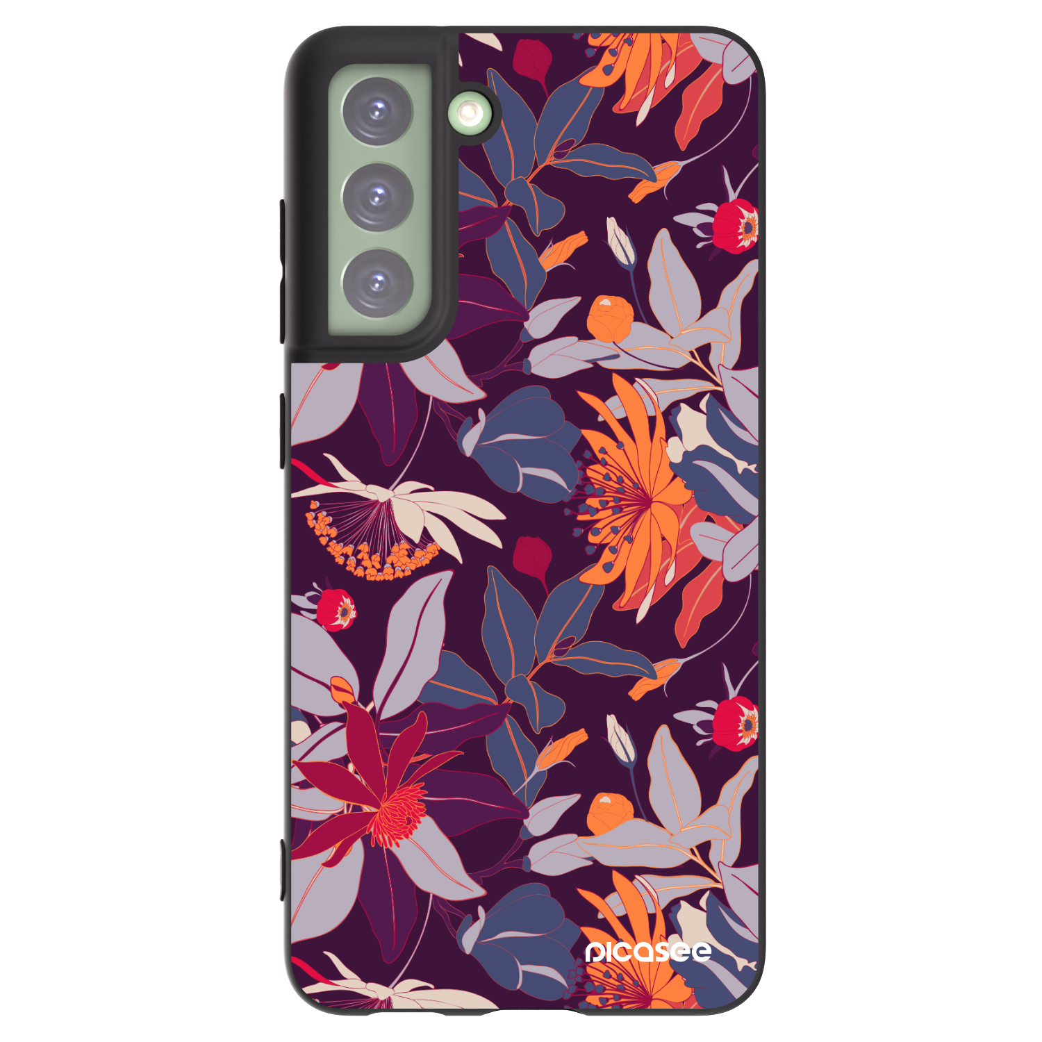 Picasee fekete szilikon tok az alábbi mobiltelefonokra Samsung Galaxy S21 FE 5G - Purple Leaf
