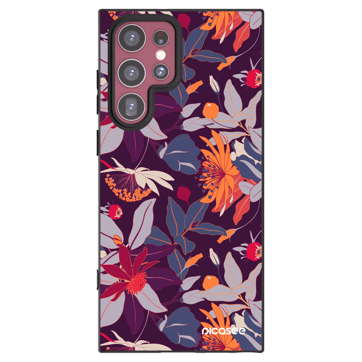 Picasee fekete szilikon tok az alábbi mobiltelefonokra Samsung Galaxy S22 Ultra 5G - Purple Leaf
