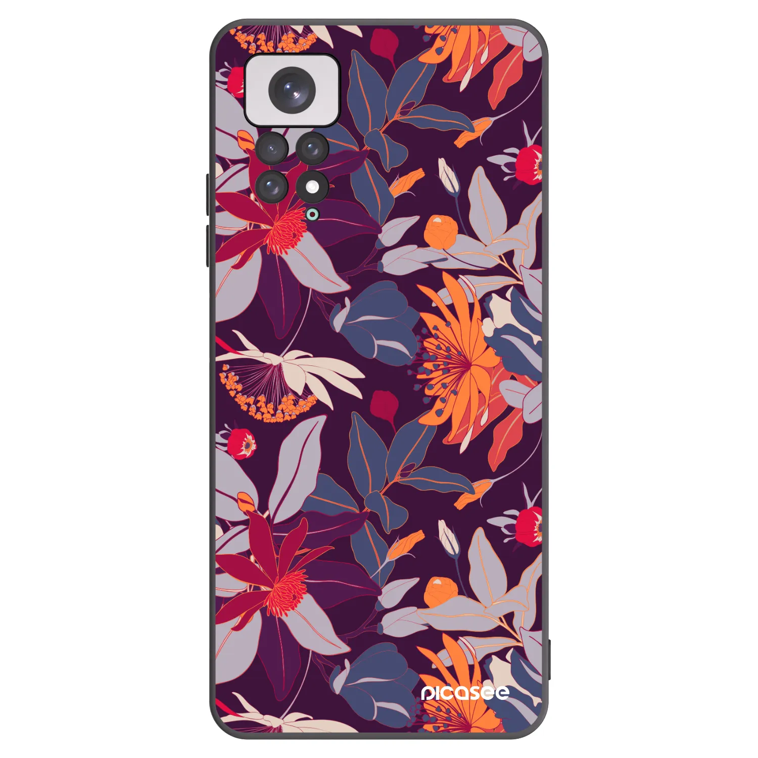 Picasee fekete szilikon tok az alábbi mobiltelefonokra Xiaomi Redmi Note 11 - Purple Leaf