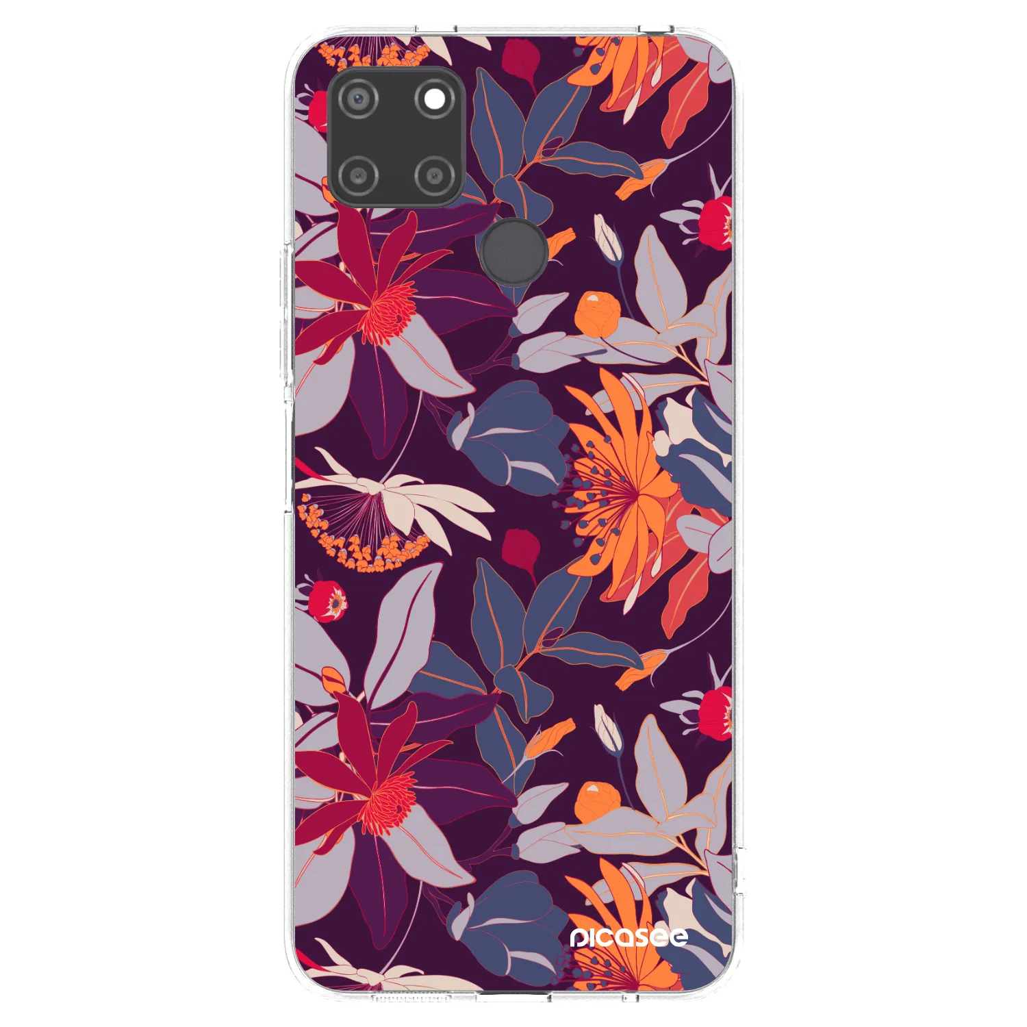 Picasee átlátszó szilikon tok az alábbi mobiltelefonokra Realme C21Y - Purple Leaf