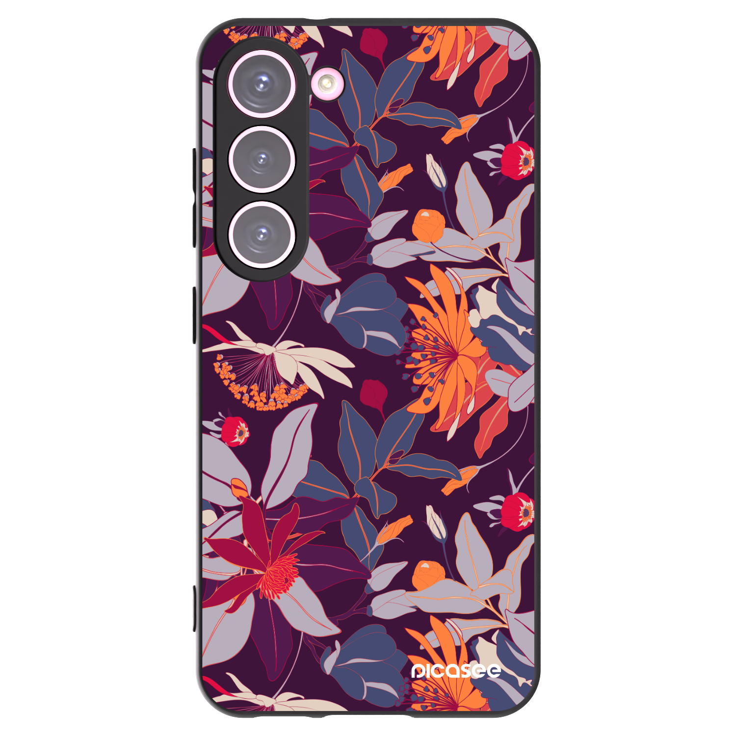 Picasee fekete szilikon tok az alábbi mobiltelefonokra Samsung Galaxy S23 5G - Purple Leaf