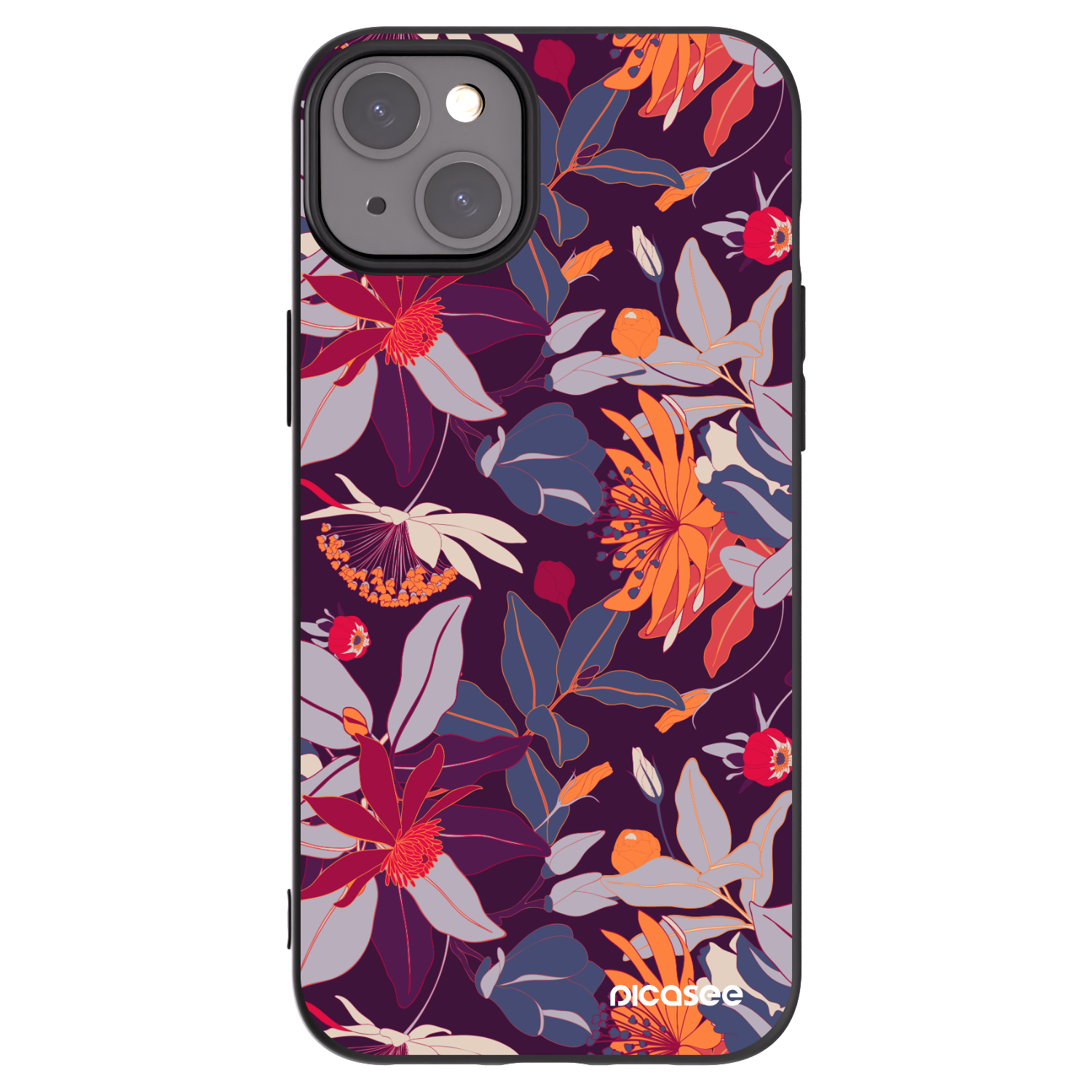 Picasee fekete szilikon tok az alábbi mobiltelefonokra Apple iPhone 15 Plus - Purple Leaf