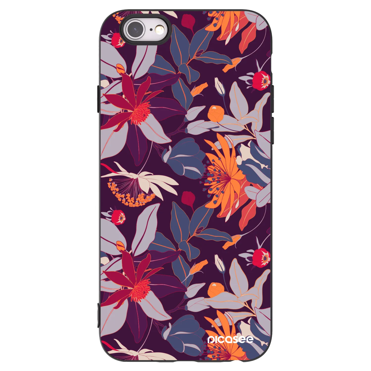 Picasee fekete szilikon tok az alábbi mobiltelefonokra Apple iPhone 6/6S - Purple Leaf