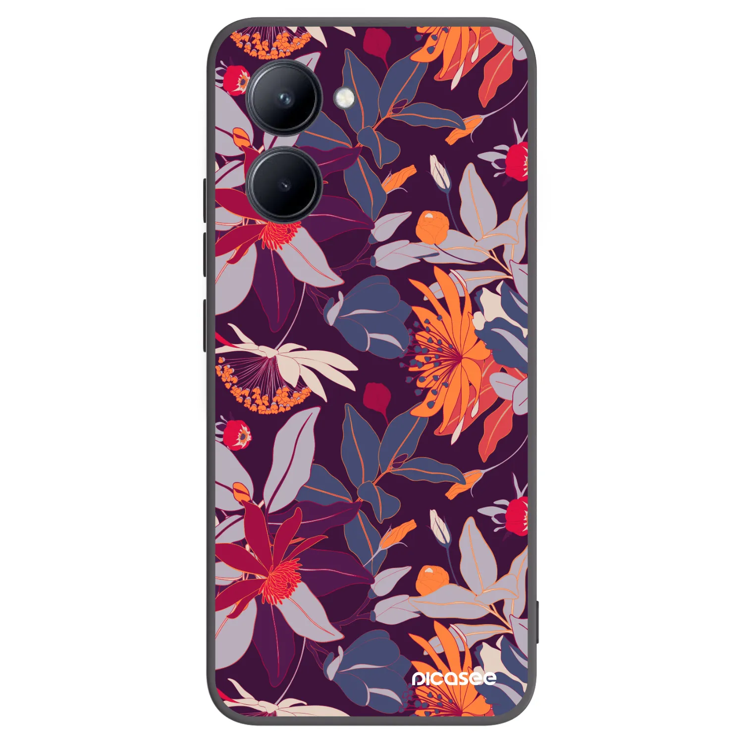 Picasee fekete szilikon tok az alábbi mobiltelefonokra Realme C33 (2023) - Purple Leaf