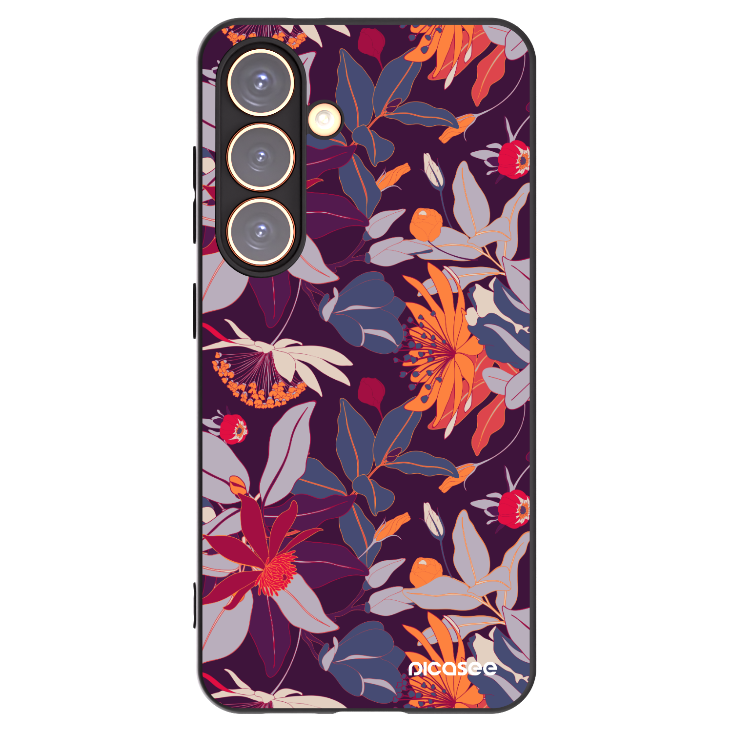 Picasee fekete szilikon tok az alábbi mobiltelefonokra Samsung Galaxy S24 S921B 5G - Purple Leaf