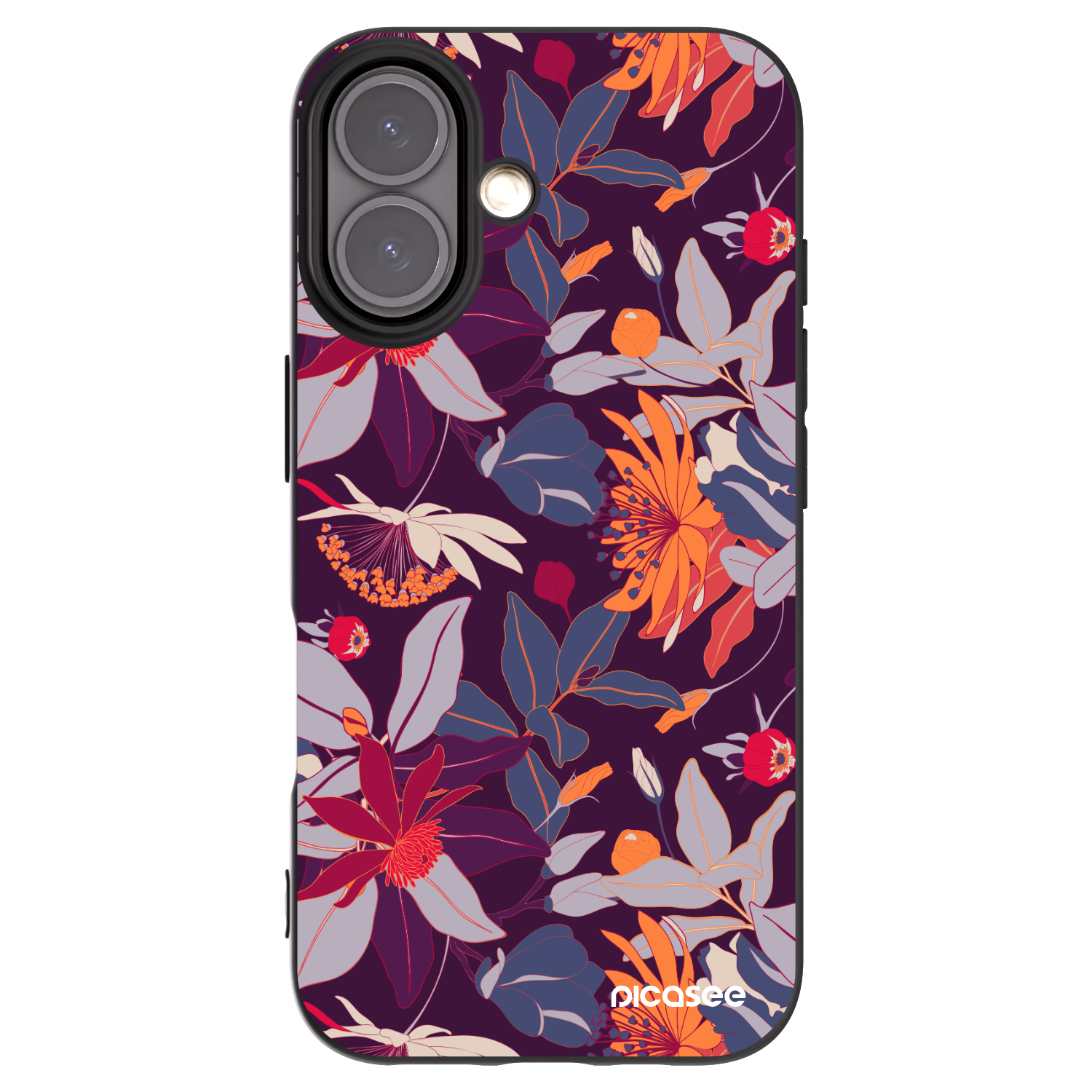 Picasee fekete szilikon tok az alábbi mobiltelefonokra Apple iPhone 16 - Purple Leaf